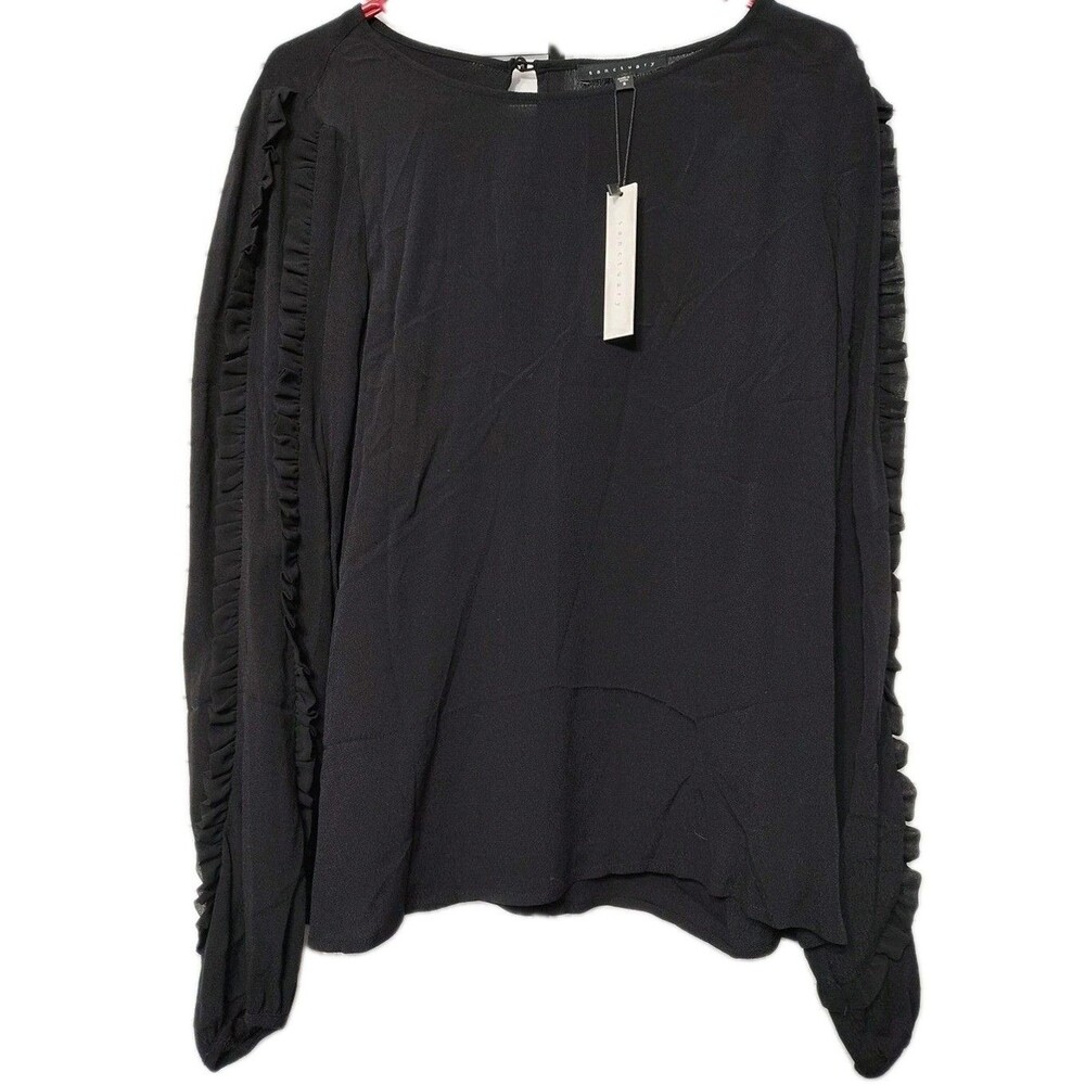 Sanctuary Black Long Sleeve Ruffles Artisan Blouse Peasant Boho Size  Small NWT